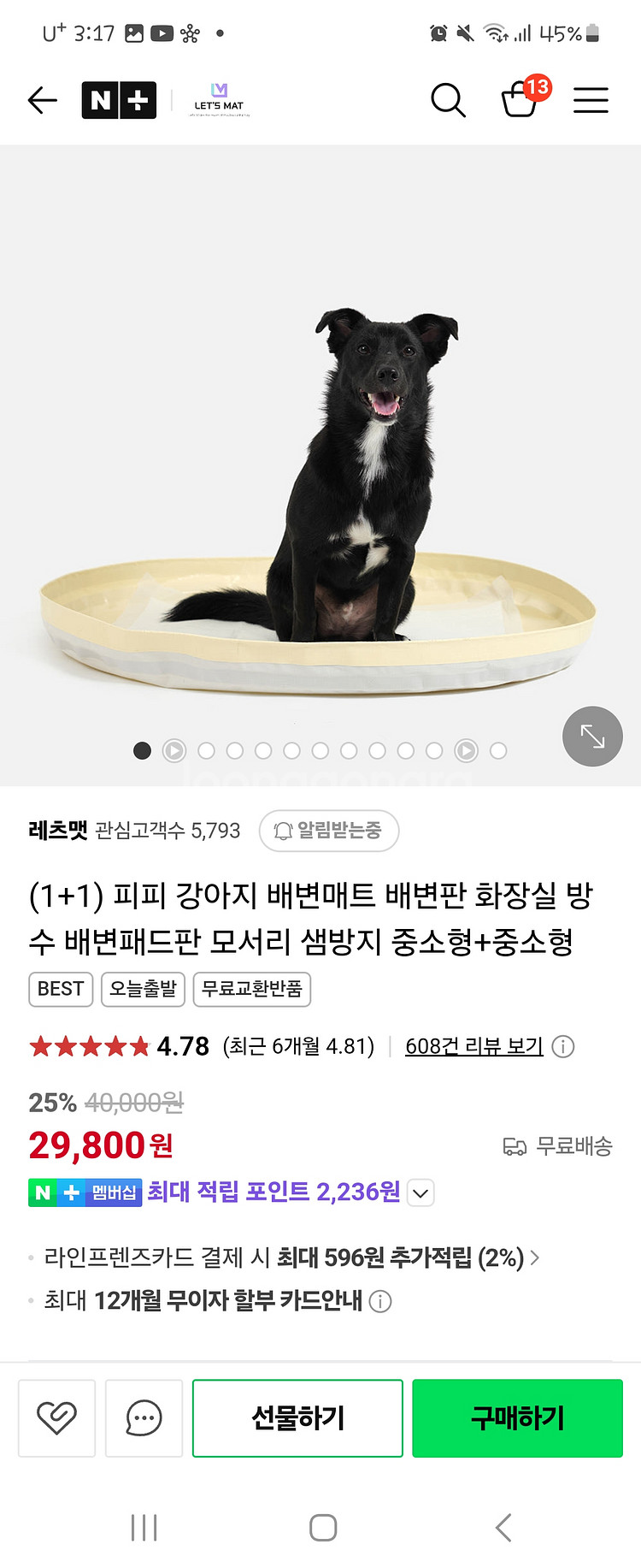 피피 강아지 배변매트 1장남아서 팔아요!--1