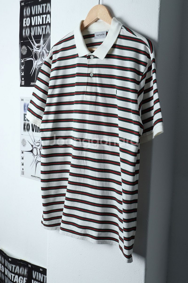 (XL-2XL) 칼하트 반팔 카라 티셔츠 스트라이프--0