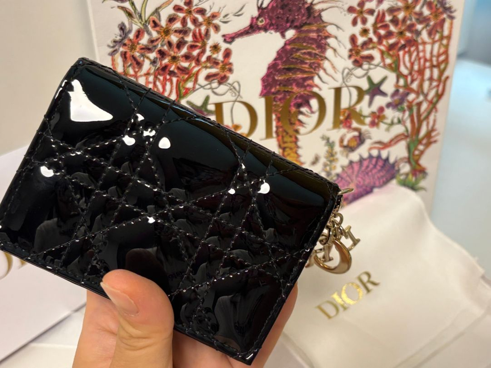 레이디디올 블룸 페이던트 카드지갑 블랙--3