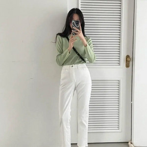 (S) 아이보리 9부 일자핏 면팬츠 바지 한번 착용
