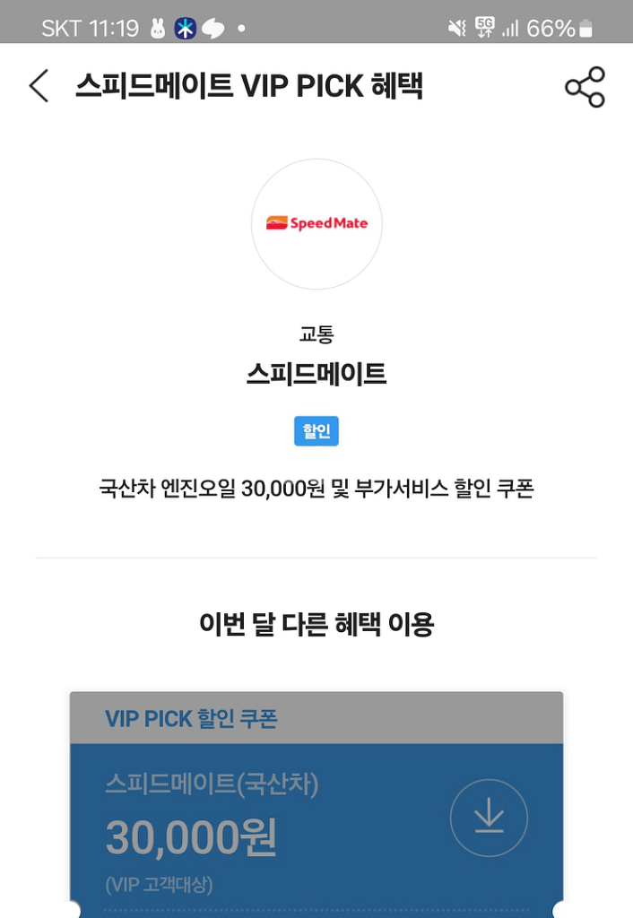 스피드메이트 국산차 엔진오일 3만원 할인권--0