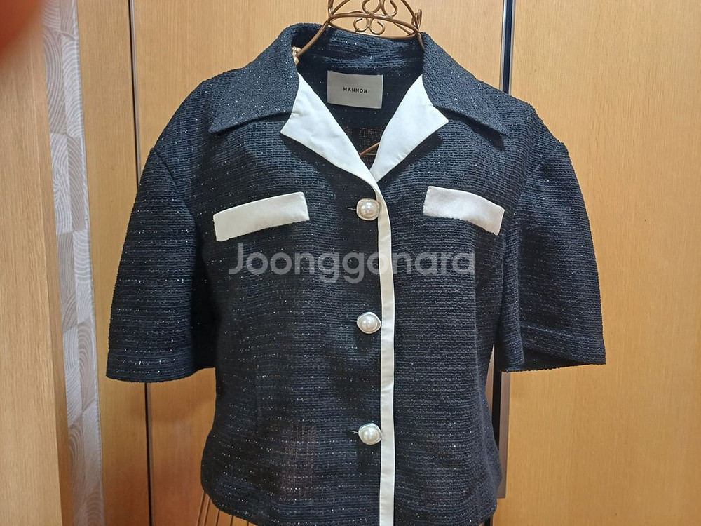 매넌 mannon 트위드 반팔 자켓 S size--0