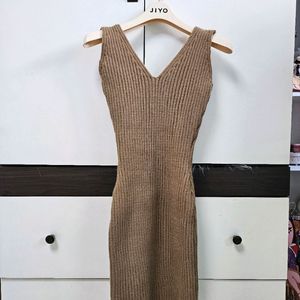 브라운 골지 니트 뷔스티에 원피스