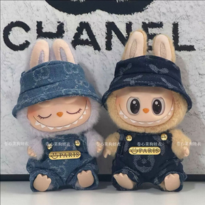 핸드메이드 라부부 인형옷 데님 멜빵바지 모자 세트