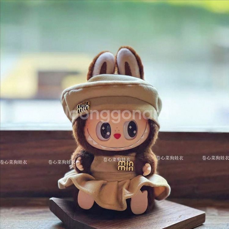 핸드메이드 라부부 인형옷 베레모 원피스 세트--0