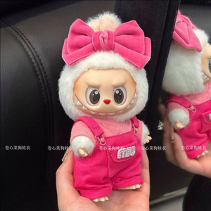 핸드메이드 라부부 인형옷 핑크 멜빵바지 리본 세트