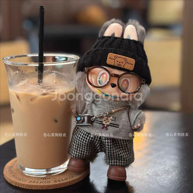 핸드메이드 라부부 인형옷 후드반팔 바지 모자 카메라--0