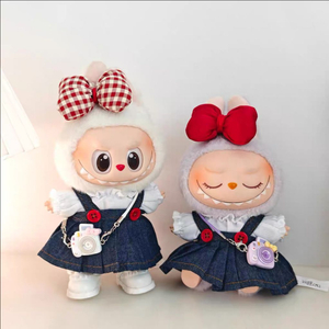 핸드메이드 라부부 인형옷 데님 멜빵치마 세트