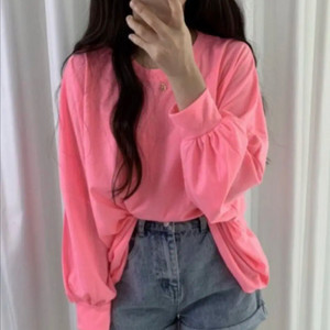 형광 핑크 긴팔 슬리브 티