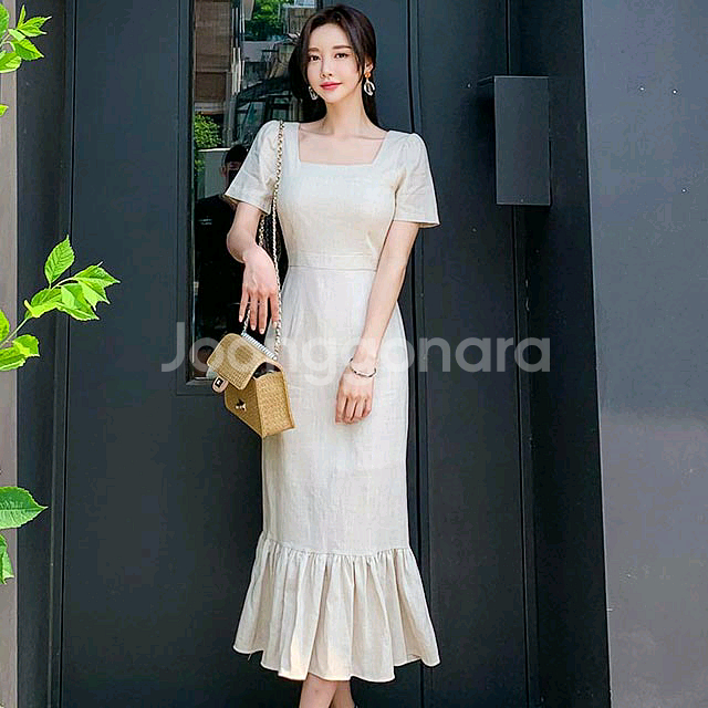 스퀘어넥 린넨롱원피스--0