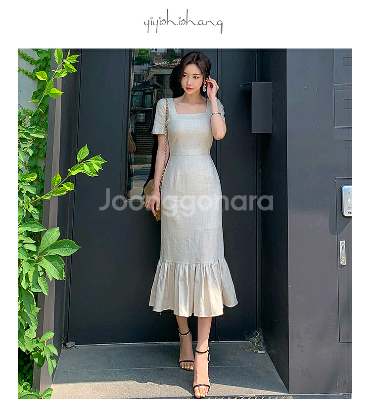 스퀘어넥 린넨롱원피스--3