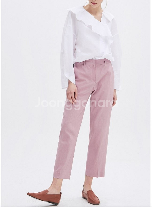 한섬 시스템 언발 프릴카라 코튼 블라우스 s사이즈--0