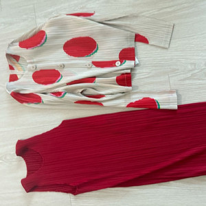 플리츠플리즈 빈도트 가디건 원피스 세트