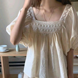 1+1 스퀘어넥블라우스 퍼프소매블라우스 스퀘어넥펀칭블라