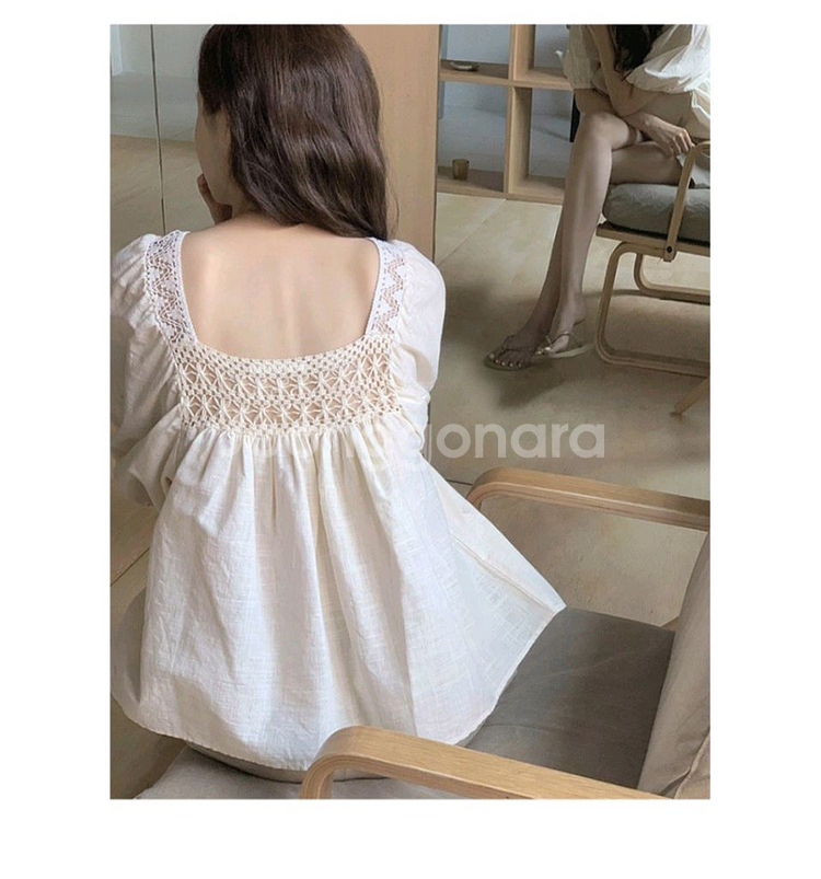 1+1 스퀘어넥블라우스 퍼프소매블라우스 스퀘어넥펀칭블라--7
