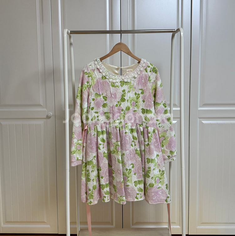 딸기쨈프로젝트 자체제작 플라워 레이스 리본 원피스--3