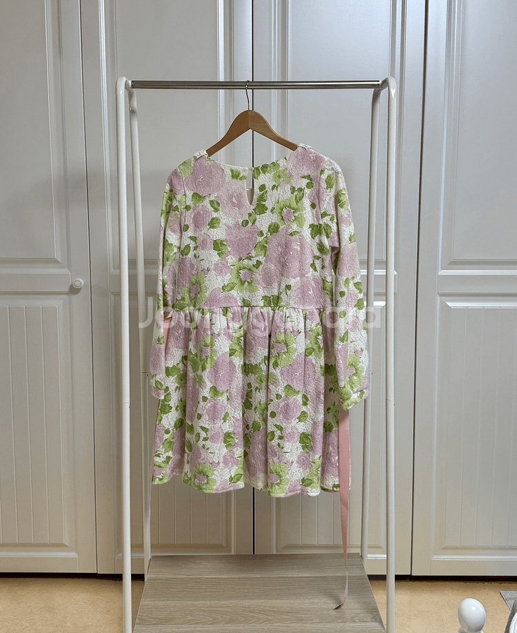 딸기쨈프로젝트 자체제작 플라워 레이스 리본 원피스--4