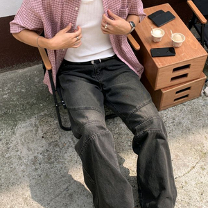 바이커 와이드 데님 팬츠