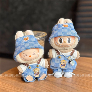 핸드메이드 라부부 인형옷 멜빵바지 맨투맨 모자 세트