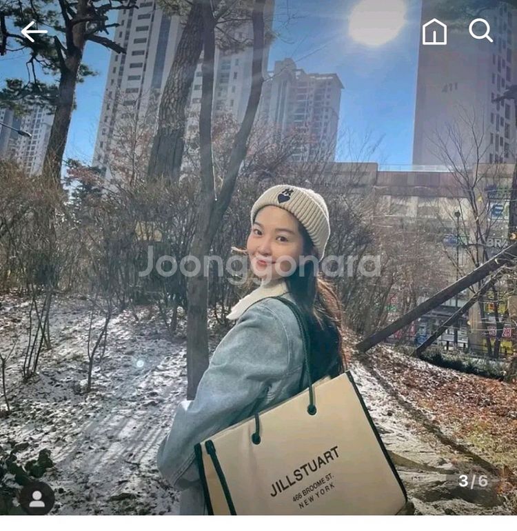 질스튜어트 뉴욕 토트백이에요아이보리/그린 배색이 예뻐요--9
