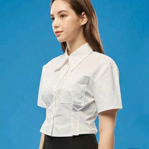 콜릿 크롭 슬림 반팔 셔츠