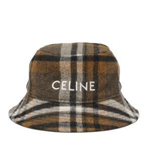 셀린느 (M) 브라운 체크 울 CELINE 로고 버킷햇