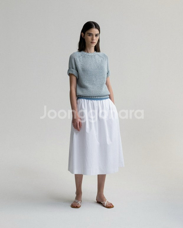 낫띵리튼 뱀부 쇼트 풀오버 밤부 반팔 니트 블루--0