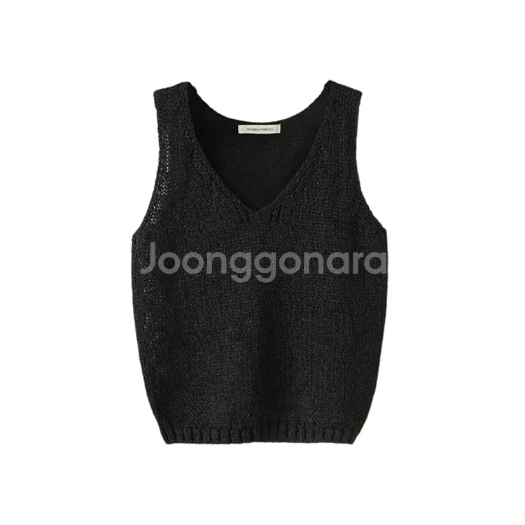 낫띵리튼 뱀부 브이넥 슬리브리스 니트 차콜--1