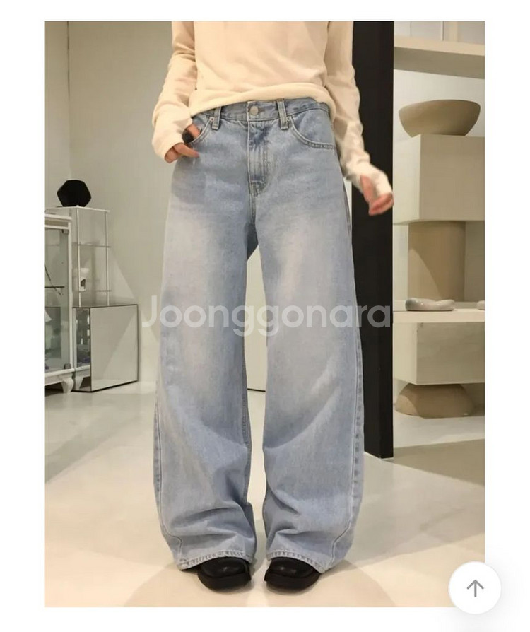 워싱 와이드 데님팬츠 연청 청바지 더블링 에이블리--0