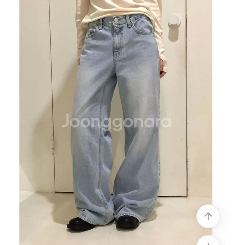 워싱 와이드 데님팬츠 연청 청바지 더블링 에이블리--1