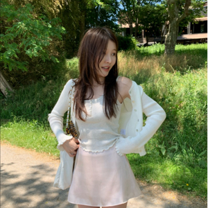 레이지샵 버튼 슬리브리스 오트밀 글로시스커트 s 일괄