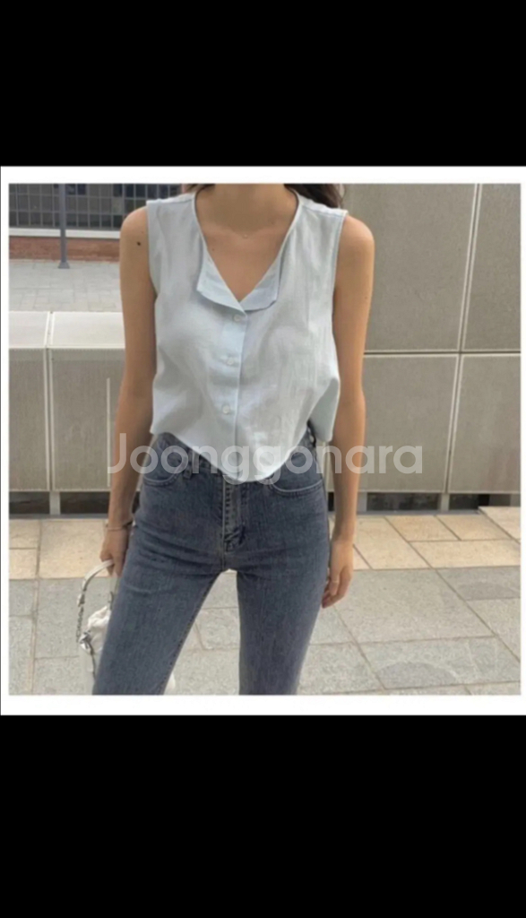 코드유 민소매 크롭 블라우스 스카이블루 민트 하늘색--1
