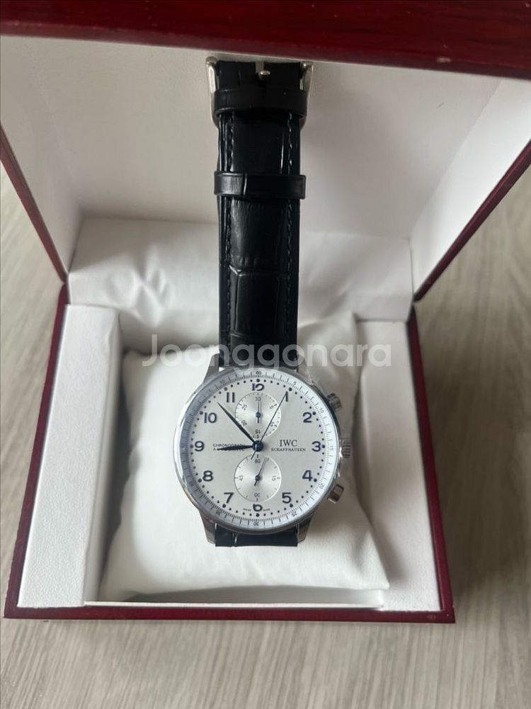 IWC 포르투기스 흰판 블루핸즈 은장 가죽밴드--0