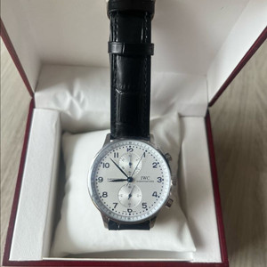 IWC 포르투기스 흰판 블루핸즈 은장 가죽밴드