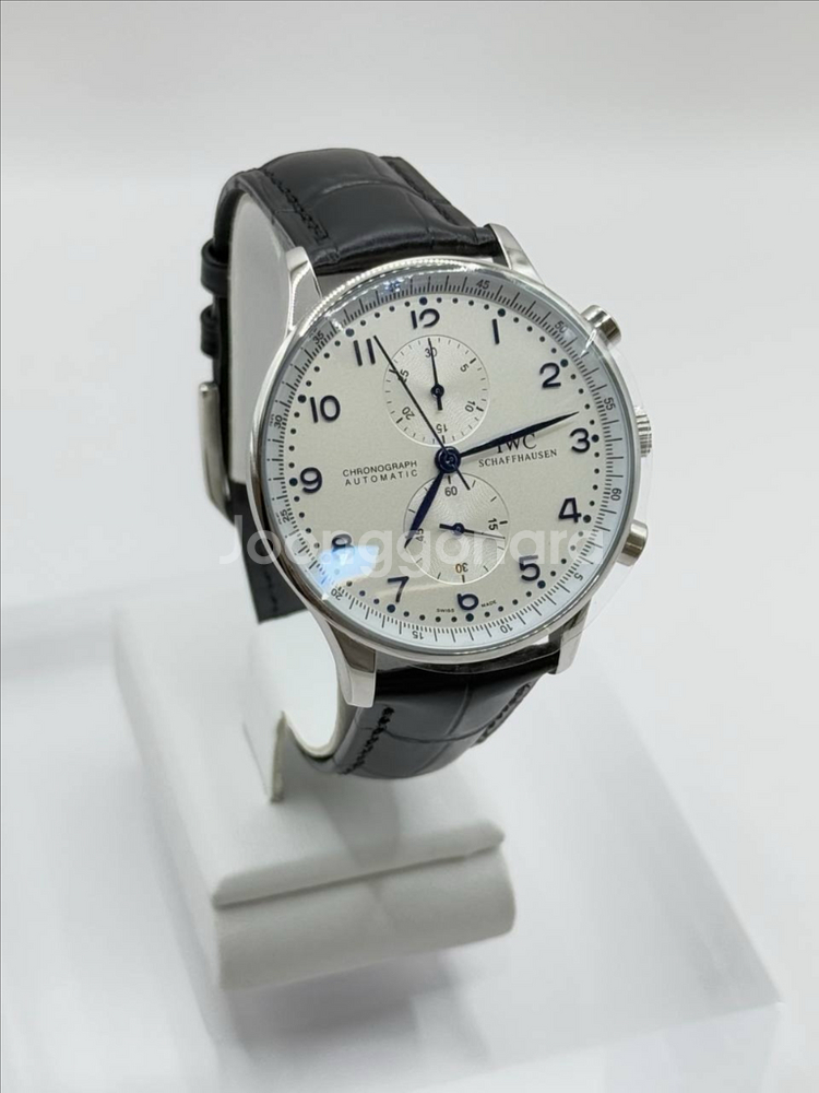 IWC 포르투기스 흰판 블루핸즈 은장 가죽밴드--1