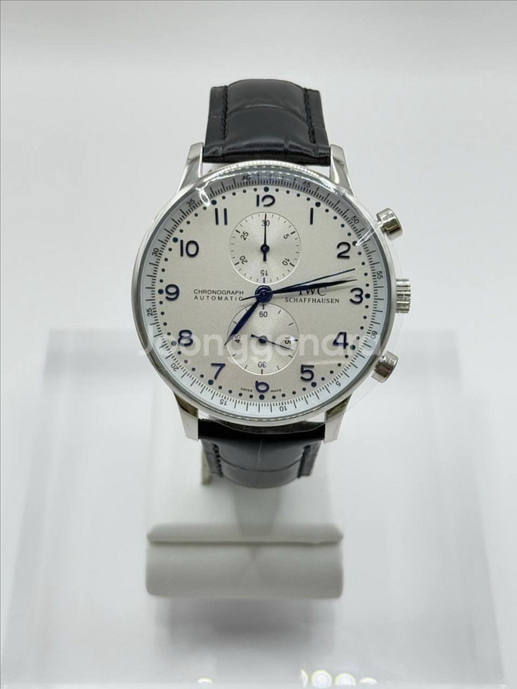 IWC 포르투기스 흰판 블루핸즈 은장 가죽밴드--2
