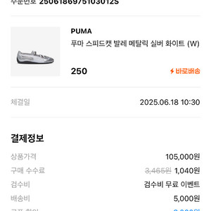 푸마 스피드캣 발레 메탈릭 실버 250 새상품