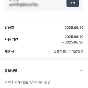 카카오 웹툰 5천 캐쉬
