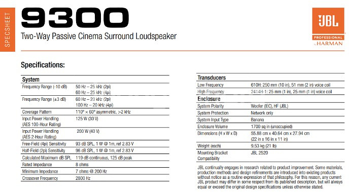 JBL 10인치 2웨이 스피커 9300--6