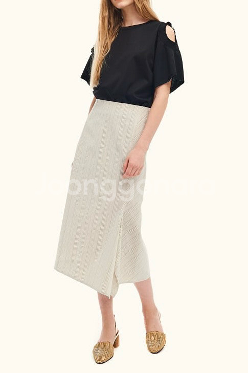 한섬 랑방컬렉션 LANVIN 스트라이프 린넨 스커트--0