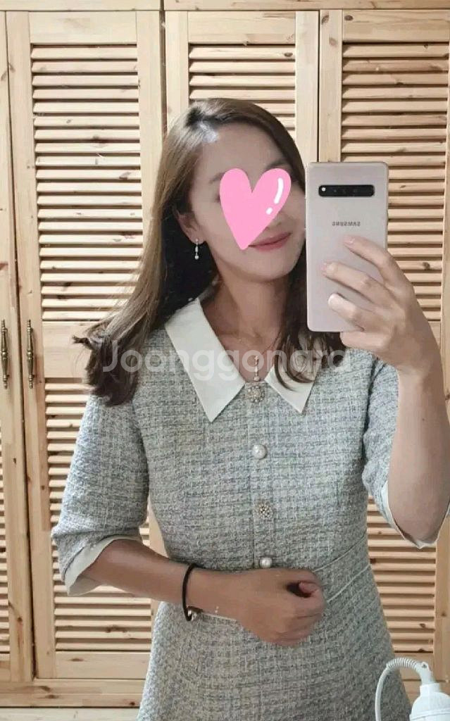 레니본 보석단추 트위드원피스 65사이즈 시착새상--0