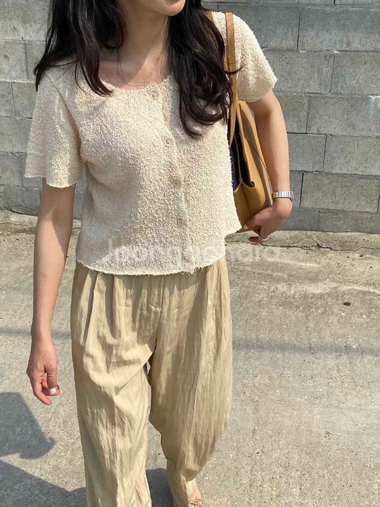 (F) 부클 반팔 가디건 한번 착용--0