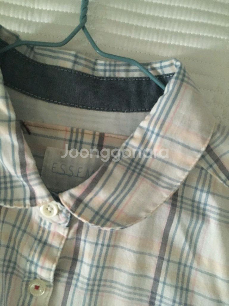 일본빈티지 둥근카라 연핑크 체크셔츠 블라우스--1