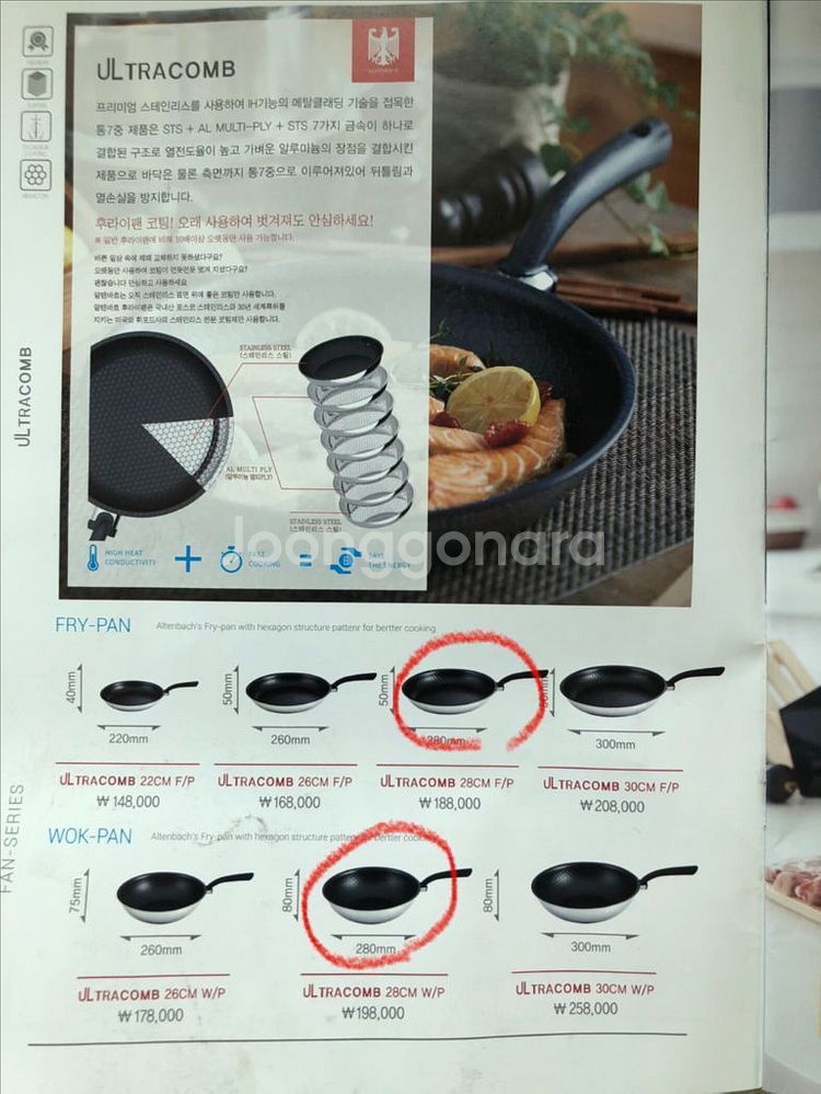 알텐바흐 28cm 올클래드,5중 바닥 프라이팬/웍 2종--2