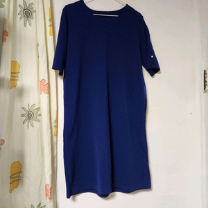 신축성 있고 주머니있는 파랑 박스원피스F (95)