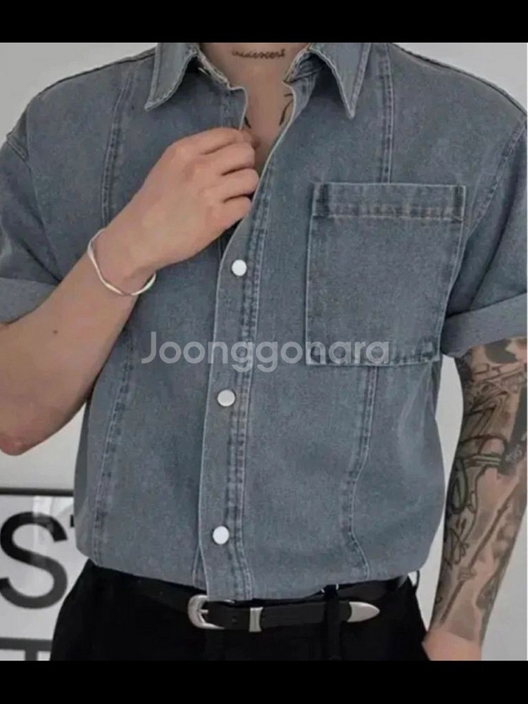 데님반팔스판포켓(새상품)--0