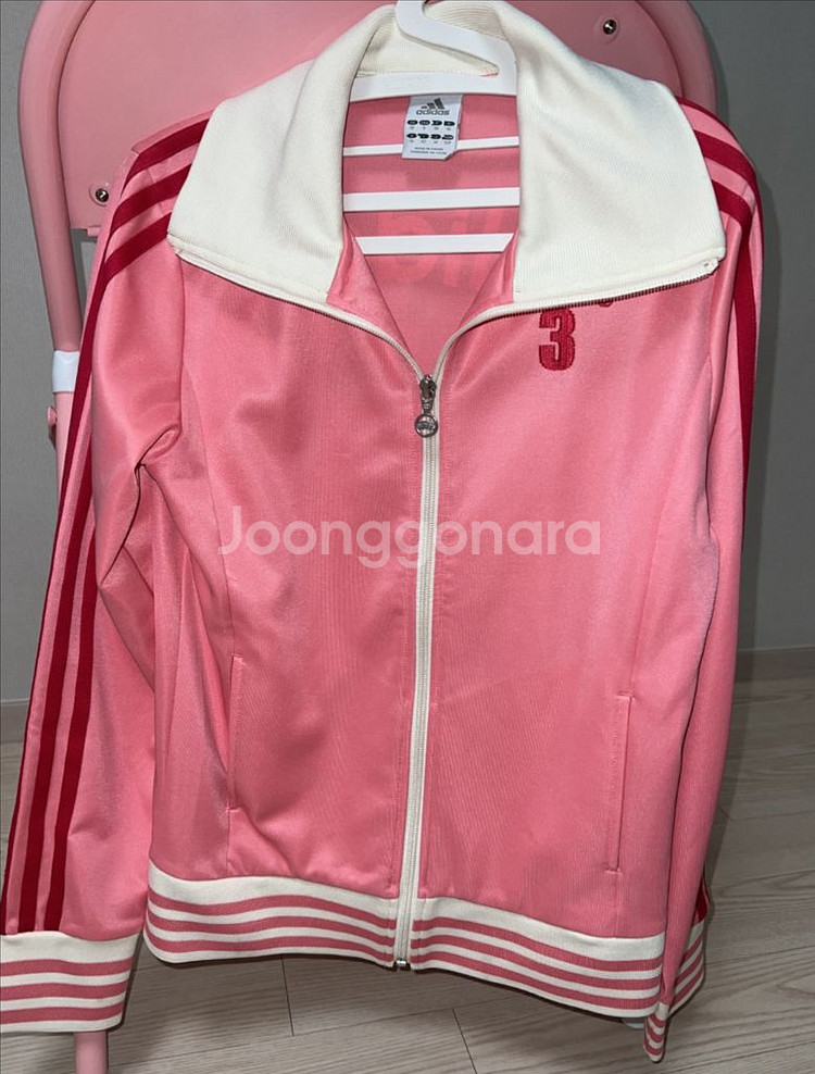아디다스 삼선 배색 핑크 져지 마멜깔 빈티지--0