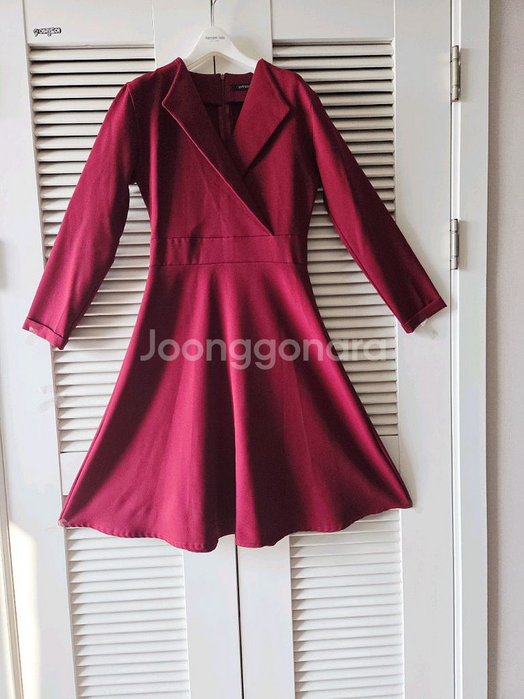 버건디 A라인 정장플레어원피스(44.마른55추천)구김--0