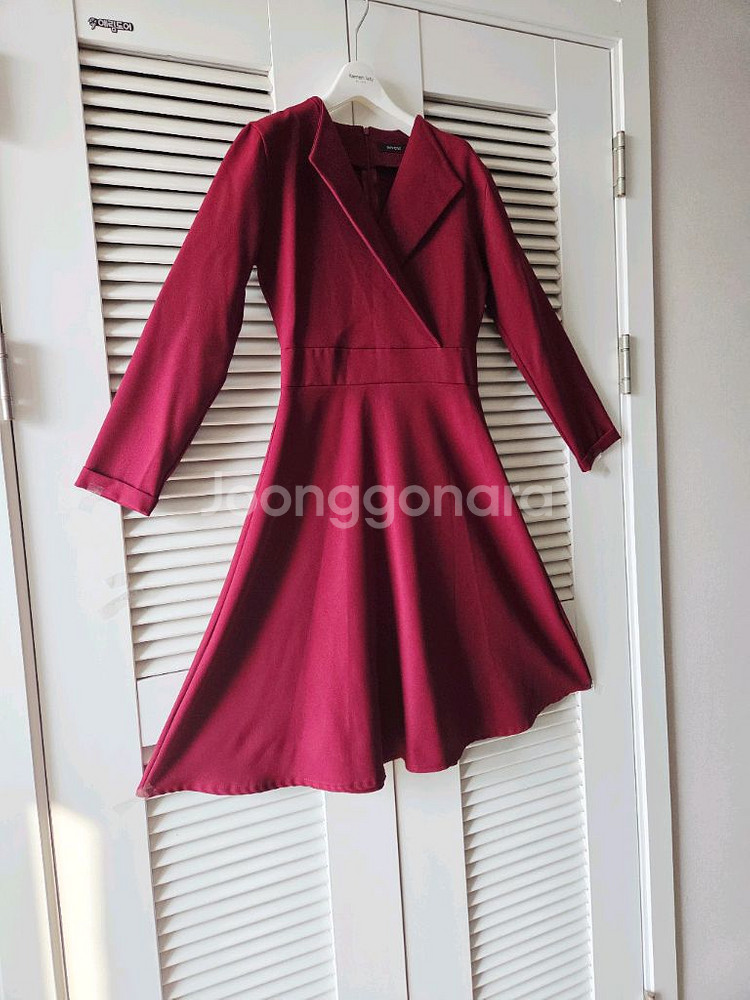버건디 A라인 정장플레어원피스(44.마른55추천)구김--2