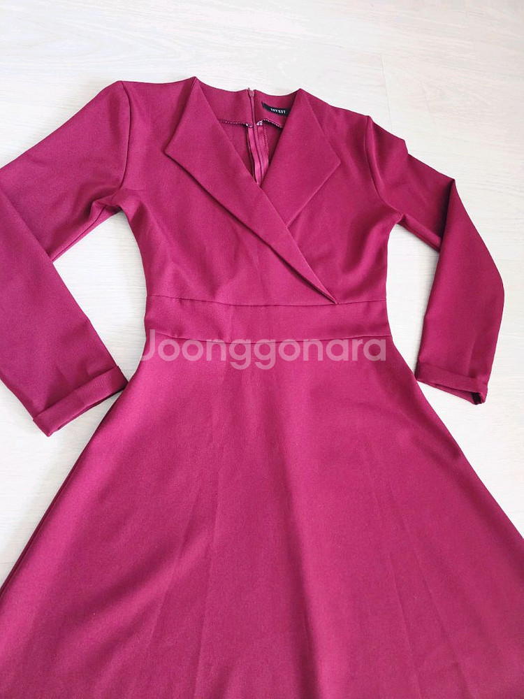 버건디 A라인 정장플레어원피스(44.마른55추천)구김--5